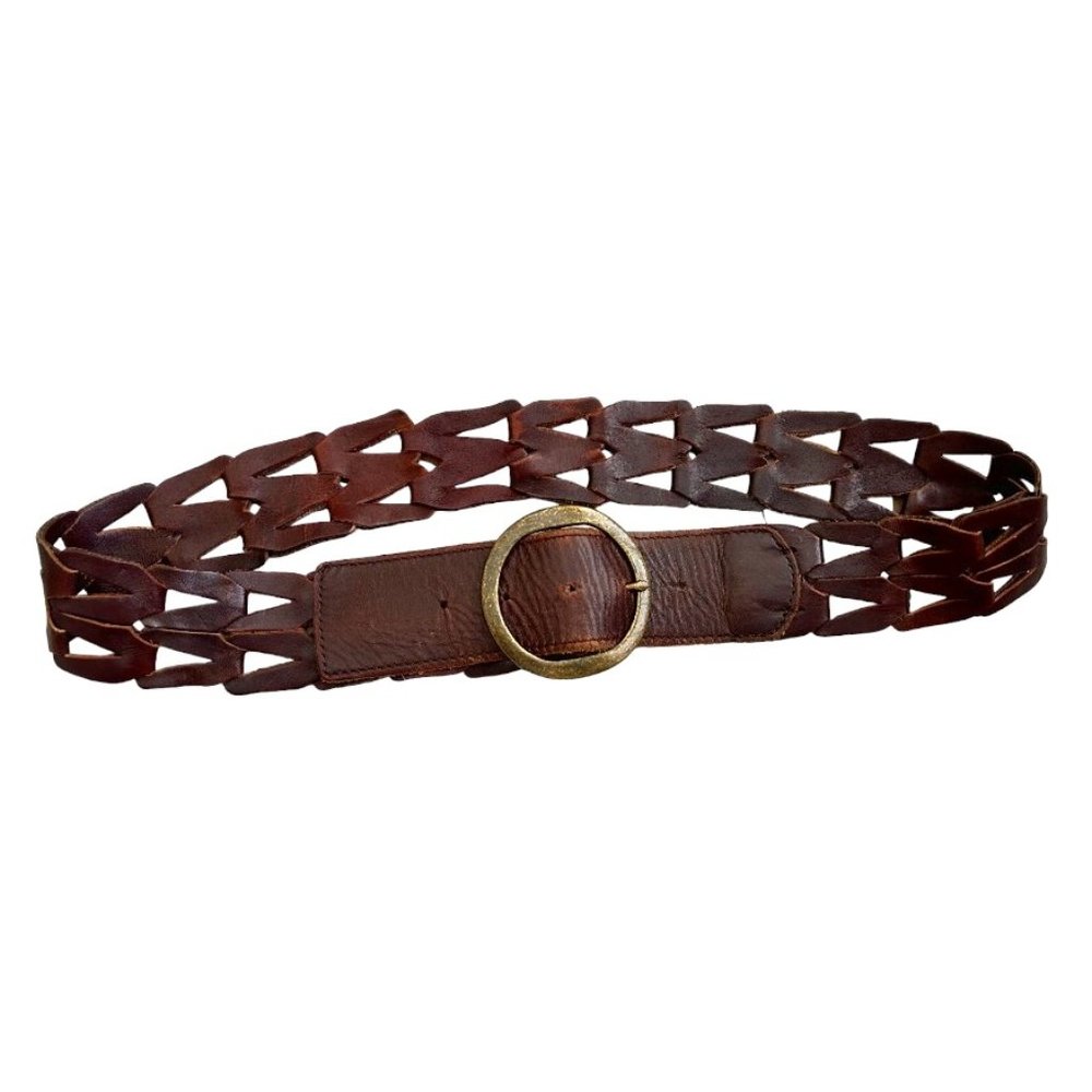 Vintage 1.75" Wide Leather Belt in Brown 37" Long